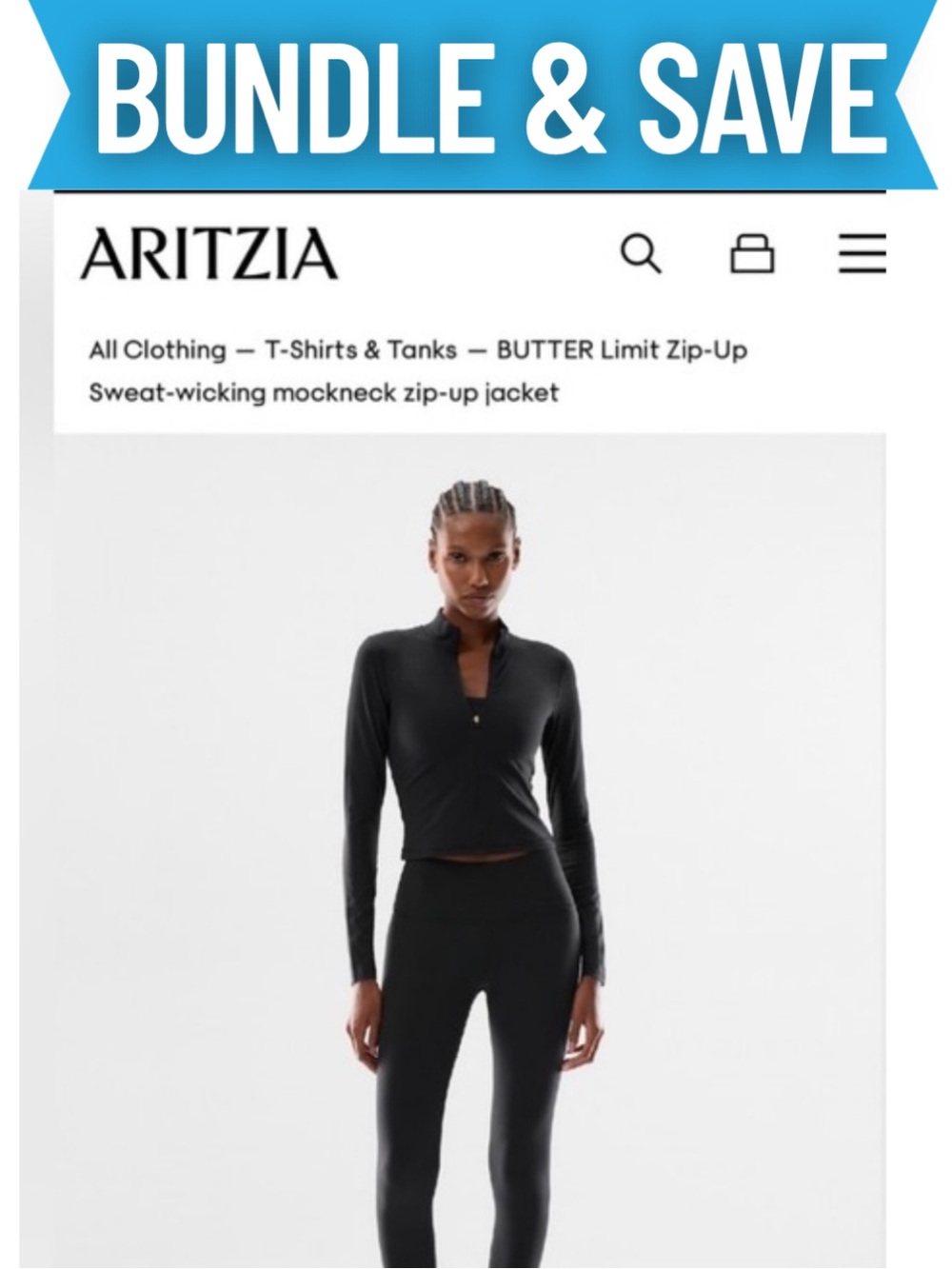 Aritzia Black Butter Limit Zip-Up Mockneck Jacket